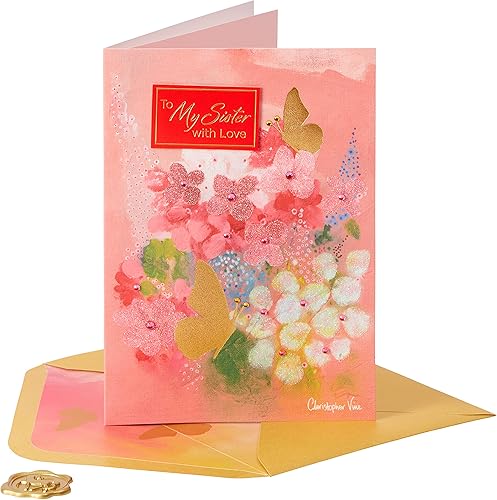 NIQUEA.D Tarjeta de Feliz Cumpleaños, Flores y Mariposas Hermanas (NB-0023), (5" x 7") Vertical