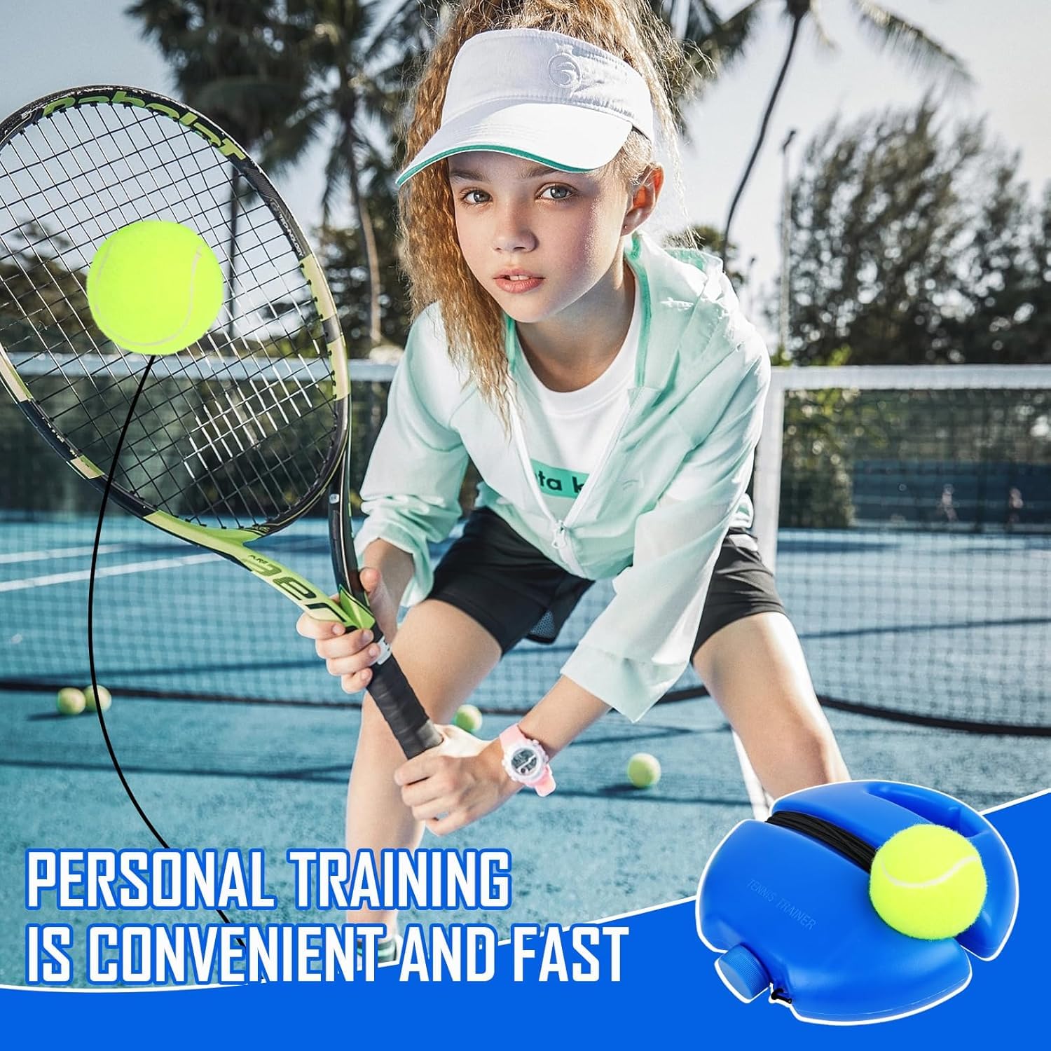 Byffoer Tennis Trainer - Set da tennis, con 2 palline di rimbalzo, elastico, per allenamento di tennis, per adulti, bambini, giocatori principianti
