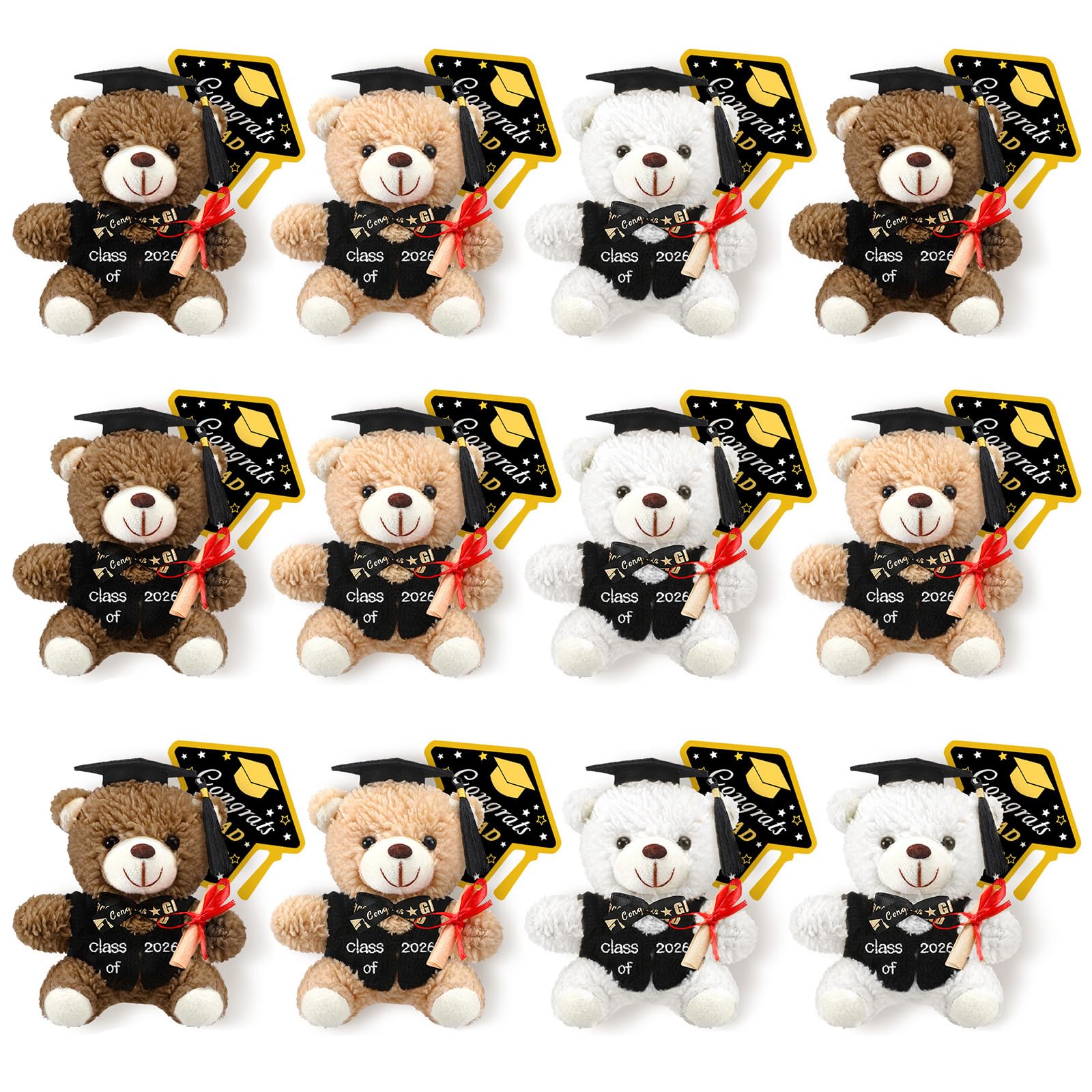 yesaior 5.5Inch Graduation Bear Plush Gift Bulk 2026 Bear Stuffed Animal with Cards Graduation Cap Class of 2026 Presents for Kindergarten Elementary