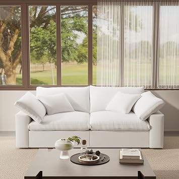 Modular Sectional Sofa Cloud Couch,78.6" Down Filled Comfy Cloud Modern Sofa,2 Seater with White Linen Couch Cushion Covers Removable Furniture for Living Room