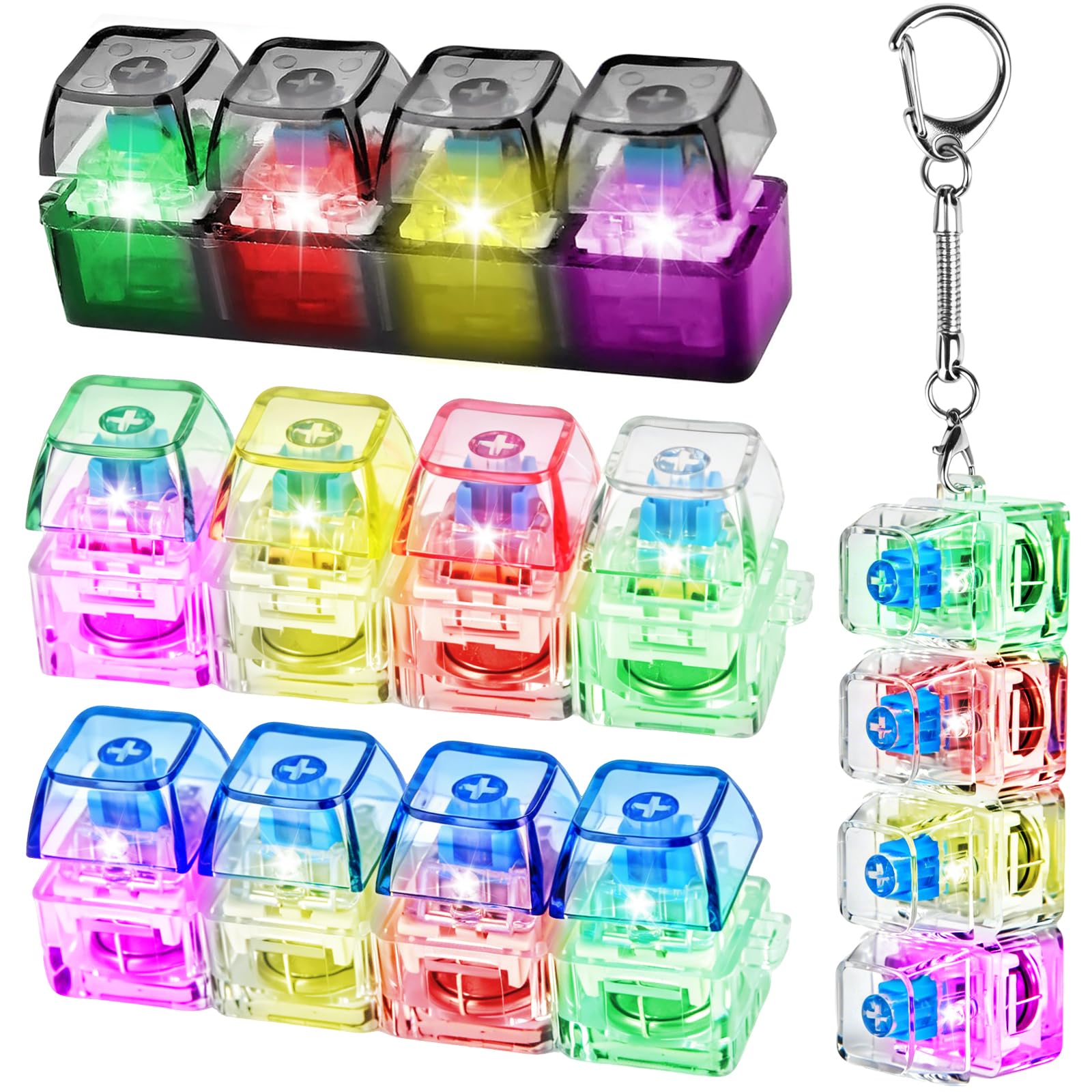 2 Pcs Keyboard Fidget Toy, Fidget Toys for Adults & Kids, Keychain Keyboard Clicker Anxiety Relief, Cool Gadgets Stress Relief Toys with LED light for Decompression Gift (multicolor)