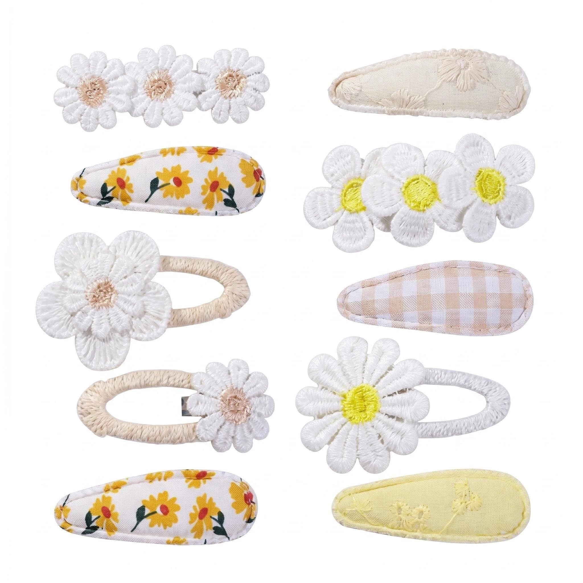 10 Pcs Baby Hair Clips, Floral Print Wrapped Snap Hairpins, Non Slip Plaid Cloth Baby Hairclips, Baby Hair Accessories for Toddler Girls Kids