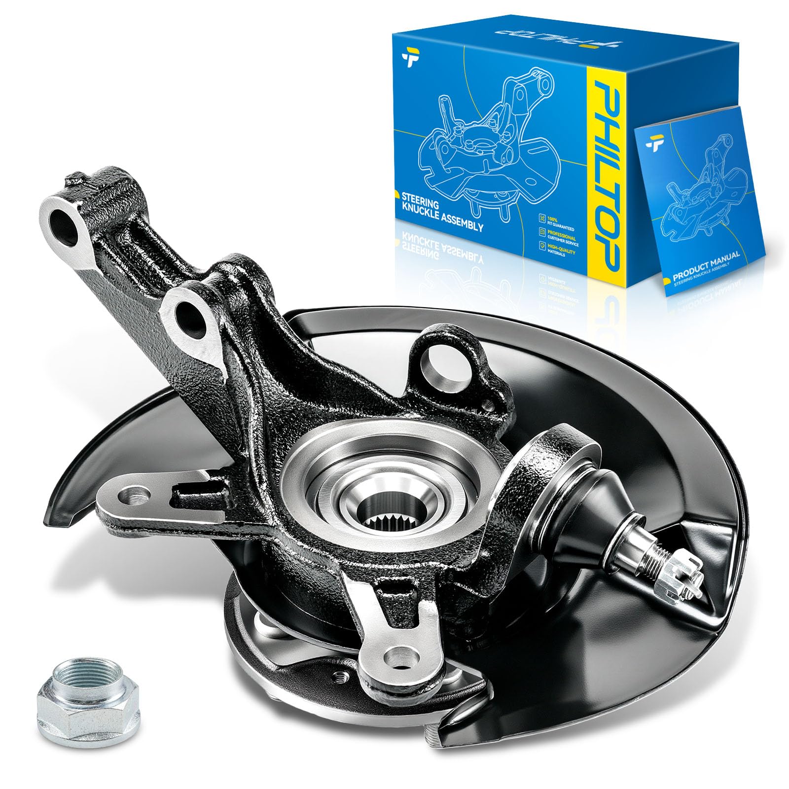 PHILTOP Front Steering Knuckle &amp; Wheel Bearing Hub Assembly Fit for Honda Civic 2003-2005,1PC Driver Side Replaces 698495