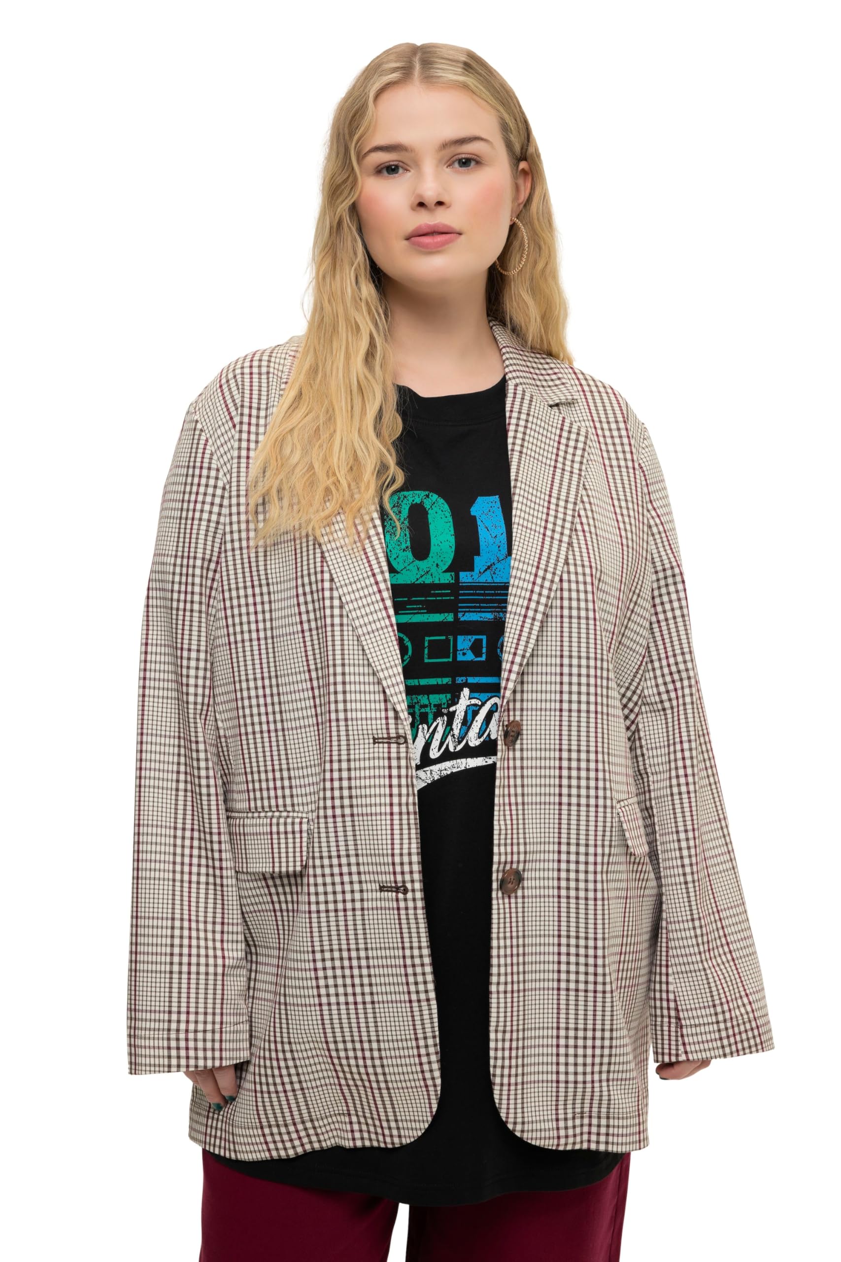 Studio Untold Damen große Größen Übergrößen Plus Size Oversized-Blazer, Karo, Revers, Langarm 827236