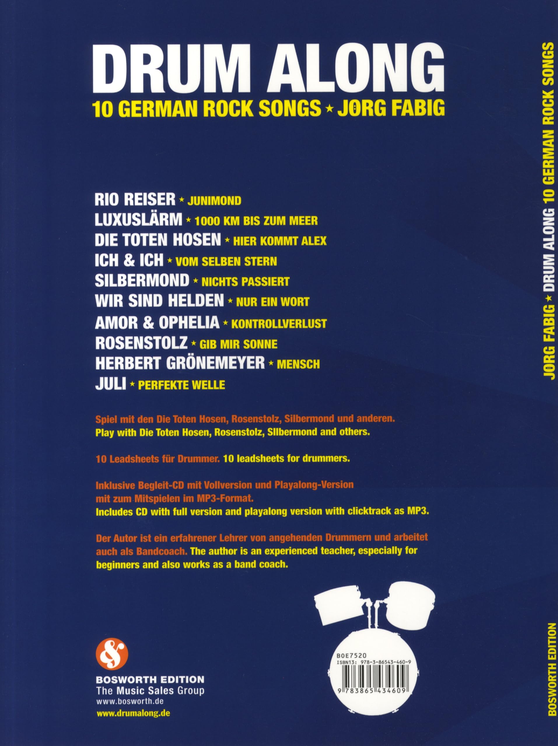 Drum Along – 10 German Rock Songs | Schlagzeug Notenbuch mit Play-Along-Begleit-CD | Songbook mit 10 Rock-Hits für Schüler und Lehrer | Übungsmaterial ... (mit Gesang) und Mitspielversion mit Klick