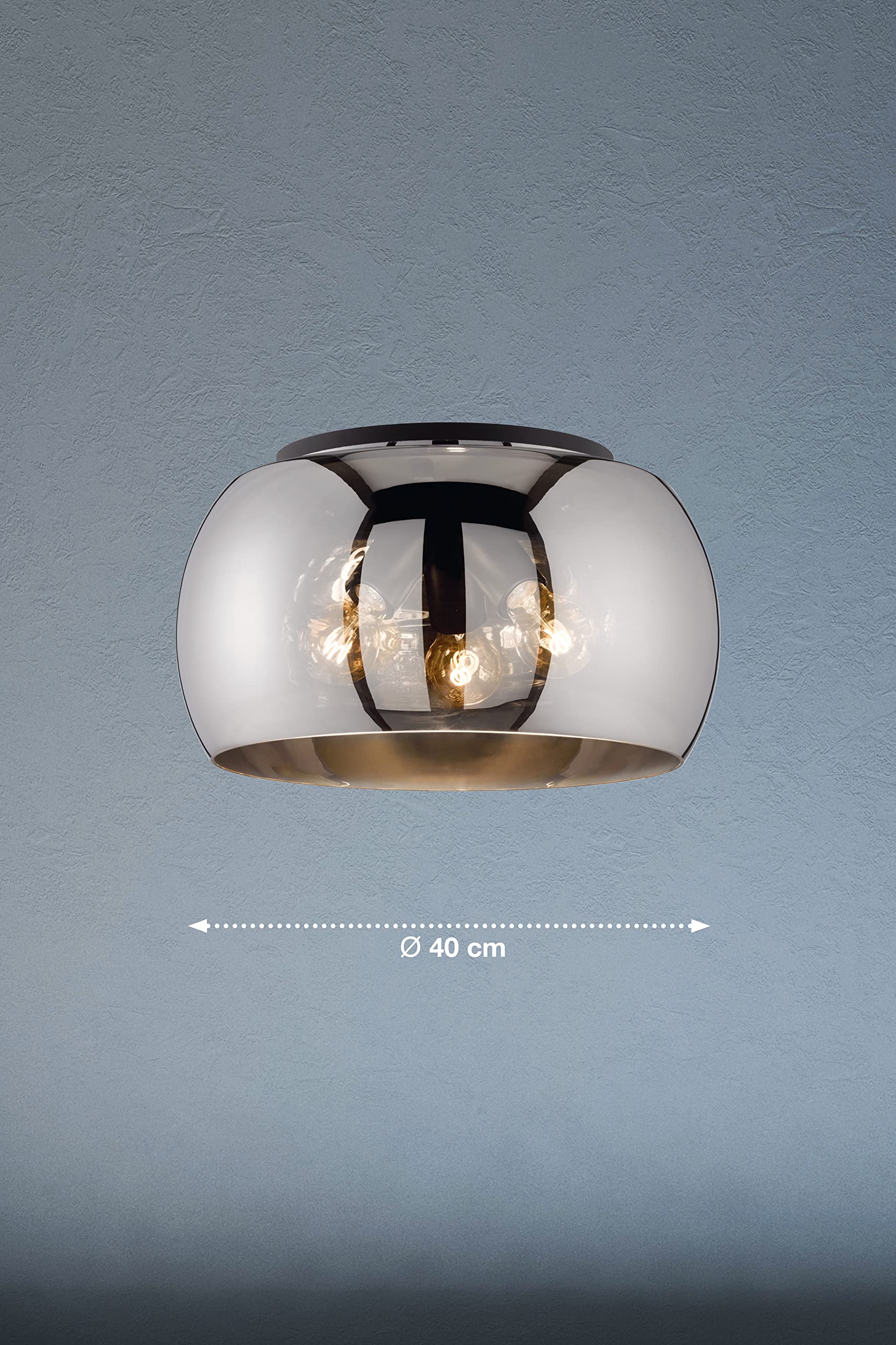 Fischer & Honsel Deckenleuchte „Dima“, Ø 40 cm, 3× E27 | Rauchglas & sandschwarz | moderne Wohnzimmer- & Esszimmerlampe (ohne Leuchtmittel) |