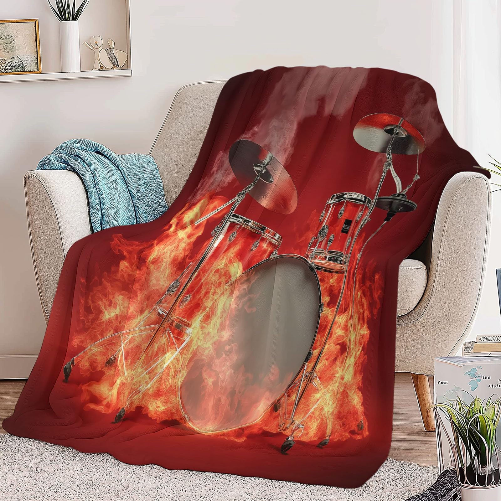 Koc flanelowy 220 x 240 cm, puszysty koc muzyczny, mikrofibra, na sofę i łóżko, miękki i ciepły koc flanelowy, czerwony