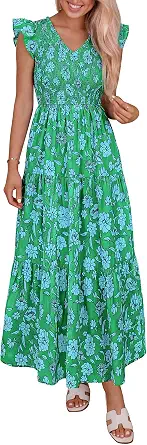 PRETTYGARDEN Women's Smocked Boho Floral Maxi Dress