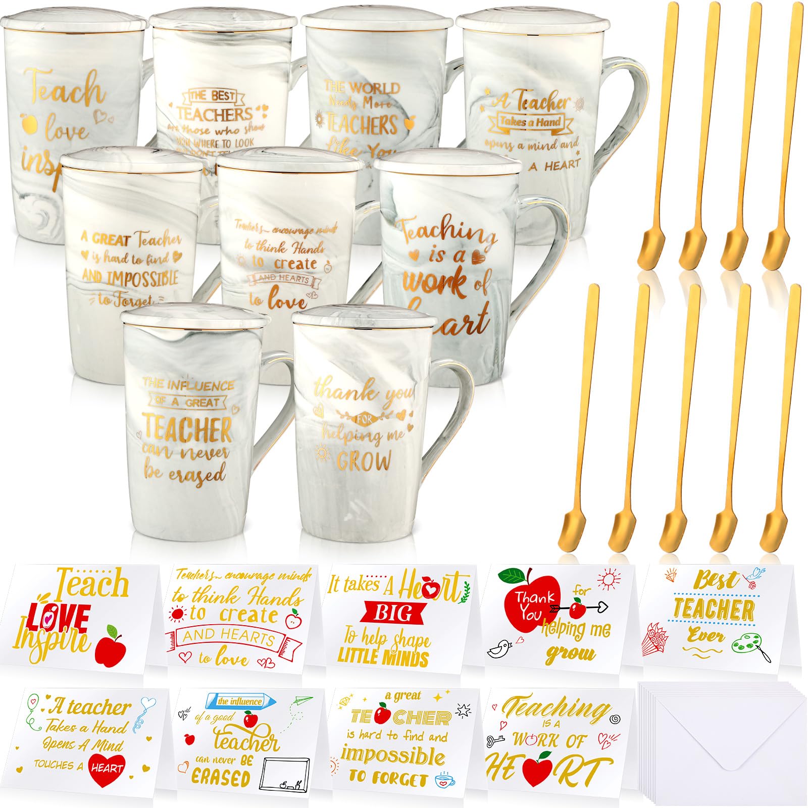 36 Pcs Teacher Appreciation Gifts Cup for Women 14 oz Thank You Coffee Mugs Graduation Gift for Employee Coworker Ceramic Cup with Greeting Cards, Envelope, Spoon, Grey
