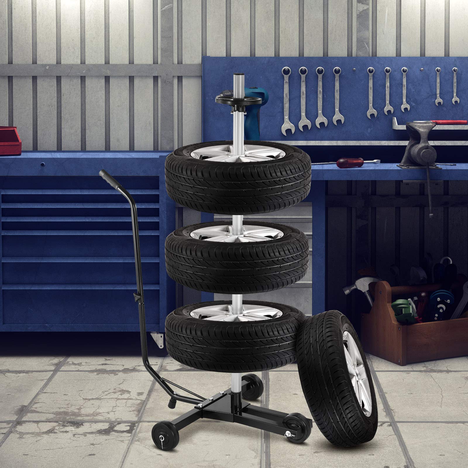 Monzana Carrello Porta Pneumatici 225mm in Alluminio 3 rotelle Copertura Protezione carico Max. 100kg Supporto per Cerchioni