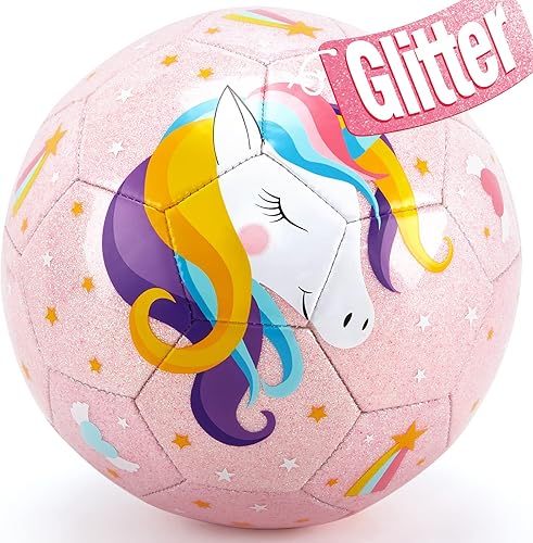 Miniatura 8 de hahaland Soccer Ball Size 3 Soccer Ball Glitter Unicorn Gifts for Girls Boys Kids Toddler Soccer Balls Kids Outdoor for Ages 4-8 Toddlers Age 3-4