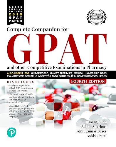Complete Companion for GPAT and Other Entrance Examination in Pharmacy | With Previous Years Solved Question Paper | Fourth Edition | By Pearson