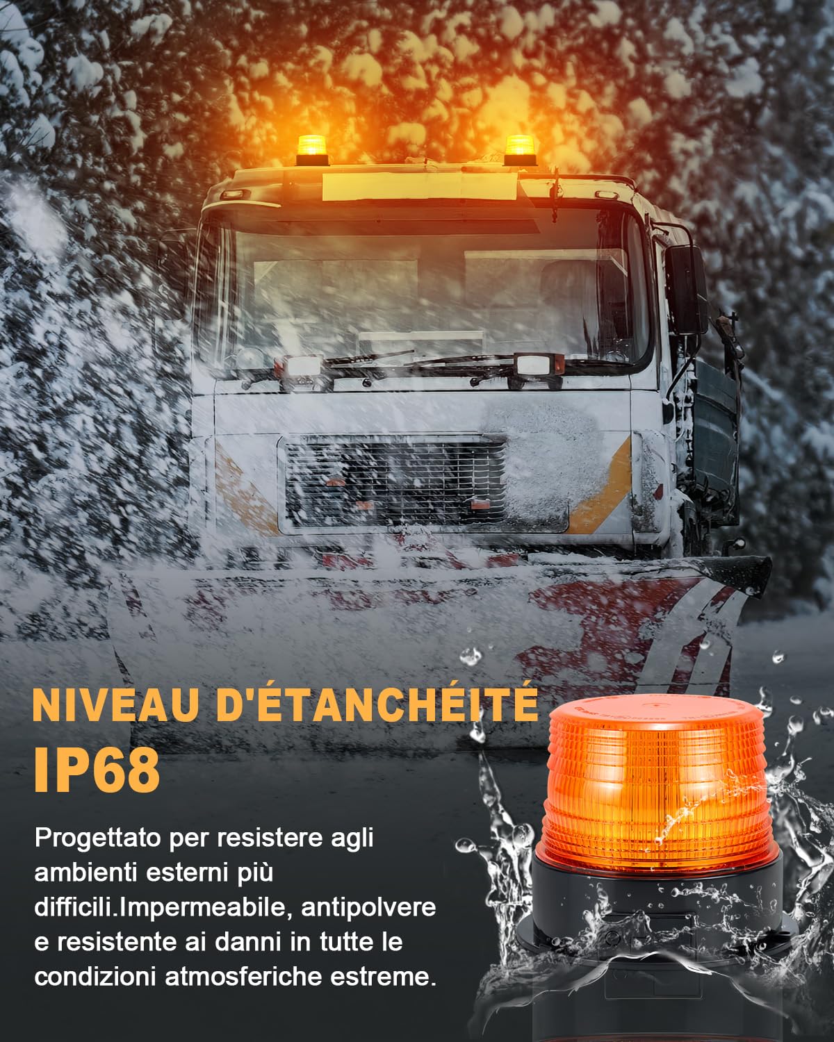 Dinfu 2 x lampeggiante a batteria 12V LED lampeggiante senza fili stroboscopica Ambra segnalazione lampeggiante di emergenza Orange Luce Rotante magnetica per camion trattore SUV j-eep