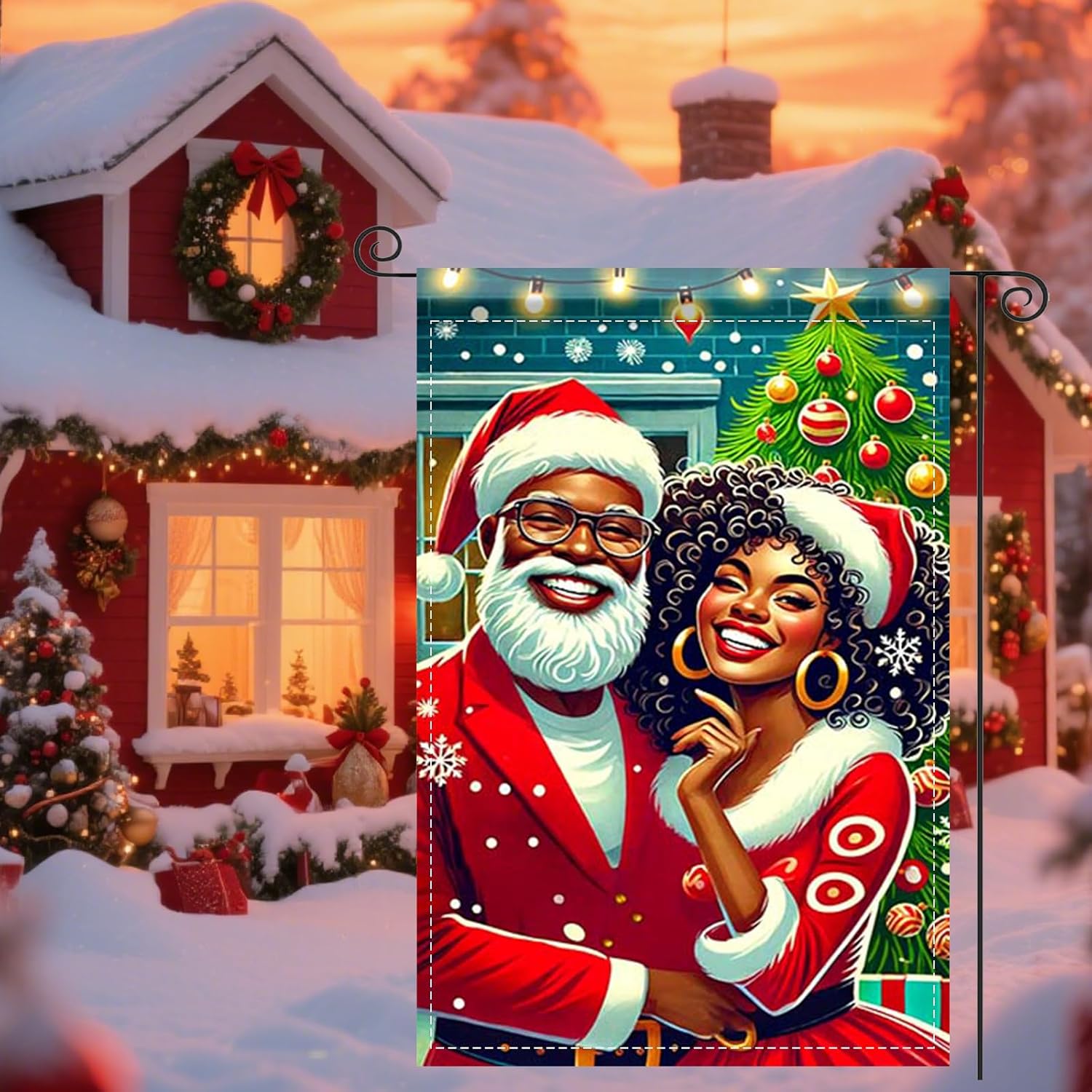 Nuxovilar winter garden flag - African American with Black Mrs. Claus, Nativity Scene - Holiday Yard for Patio, Farmhouse Lawn - Double Sided 12x18 Inch. - Image 5