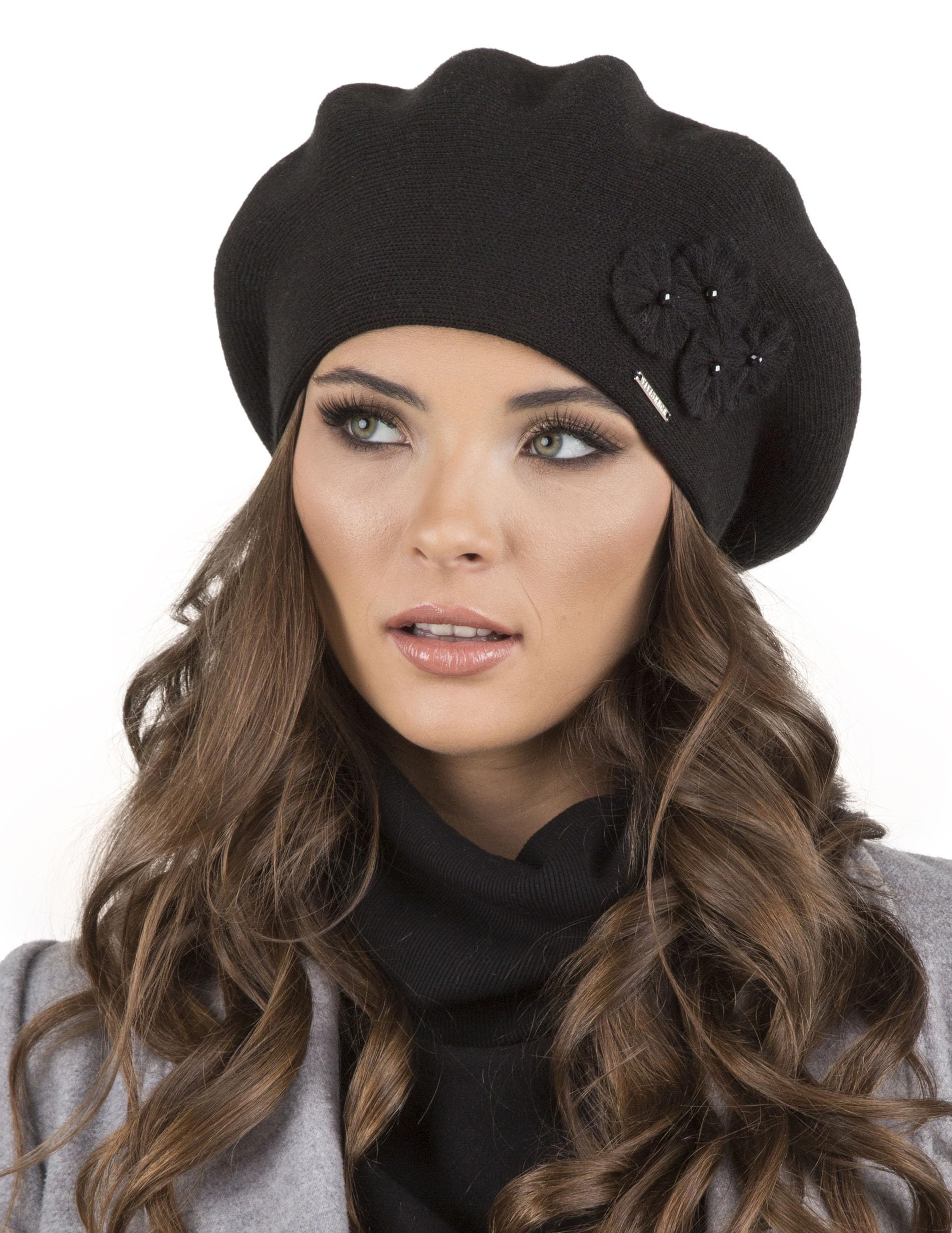 VIVISENCE Baskenmütze Damen Elegant Blume Warm Herbst Winter Accessoire 7006