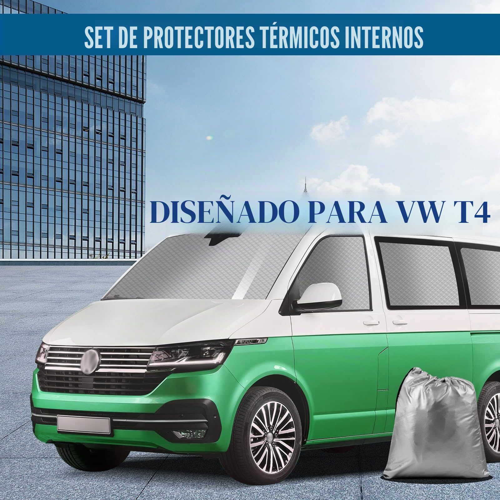 Cubierta de parabrisas para VW T4 (LWB), parasol de coche delantero interior kit, parabrisas delantero, protección UV y persianas térmicas ocultas