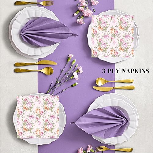 Miniatura 45 de Servilletas de papel de 20 unidades de 13 x 13 pulgadas, 3 capas con patrones estampados de rosas, servilletas de cóctel para arte, cena y fiesta