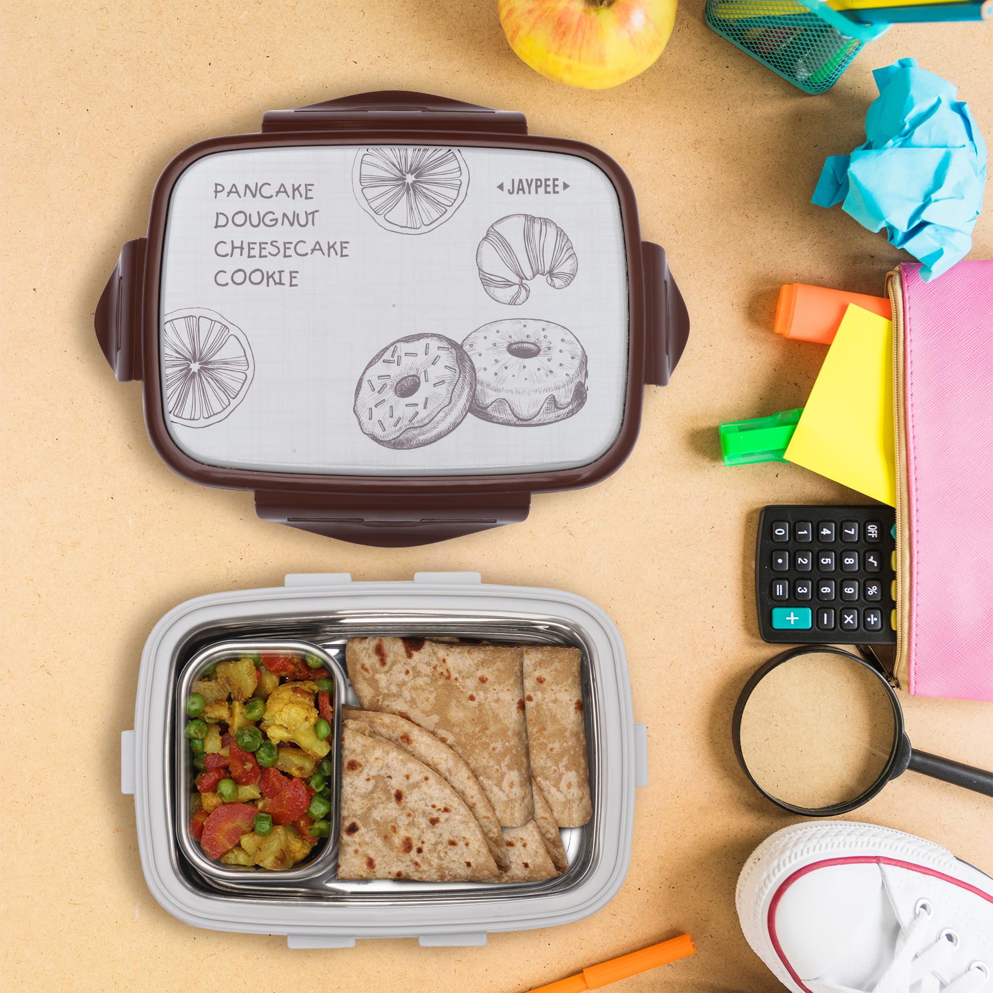 JAYPEE Ecosteel Jr. Kid's Insulated Inner Stainless Steel Tiffin Box Leak-Proof, Airtight Lunch Box with One Container and Spoon, Lunch Box for School & Office, 550ml Grey - Image 2 thumbnail