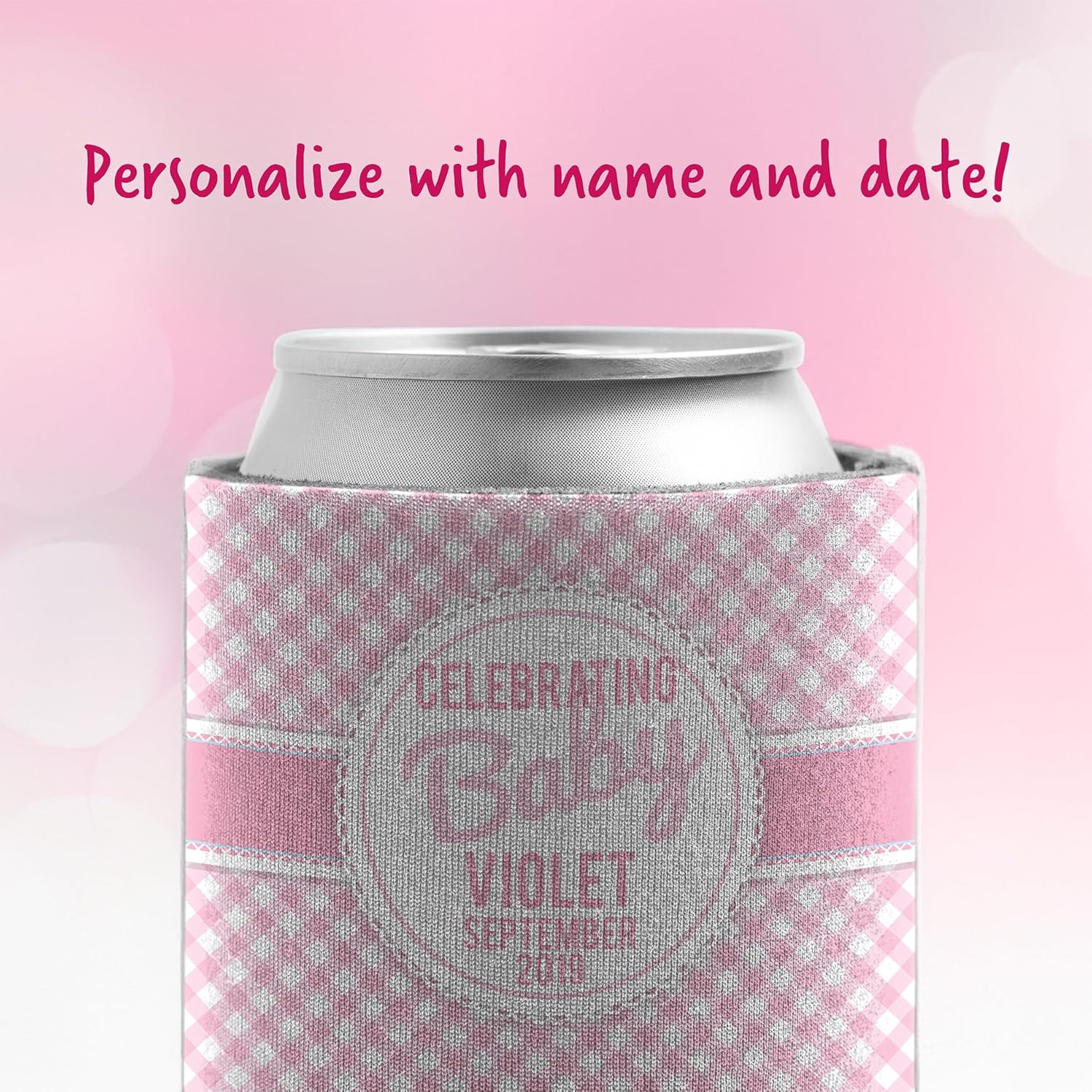 VictoryStore Custom Baby Shower Can Coolers – A Baby is Brewing Pink Baby Girl Design – Personalized Set of 12 – Party Favors for Drinks – Fits 12–16 oz Cans & Bottles