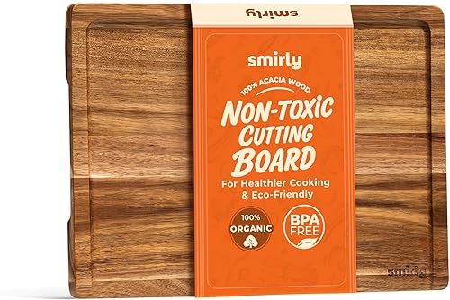 SMIRLY - Tabla de corte grande de acacia para cocina tabla de cortar de madera grande con ranura para jugos, tablas de cortar de madera para cocina,