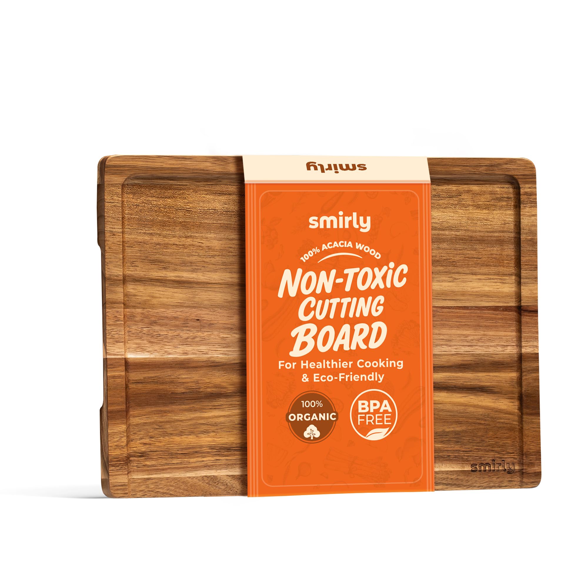 SMIRLY Wood Cutting Board, Bamboo Cutting Board Set, Chopping Board and Wooden Cutting Boards for Kitchen, Small Wood Cutting Board and butcher block (Acacia Wood, 1 Pack)