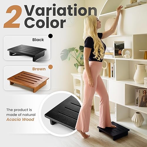 Miniatura 3 de Holana Taburete One Step para adultos de 3.5 pulgadas, taburetes de madera de acacia para cama, interiorexterior, taburete de seguridad de 550