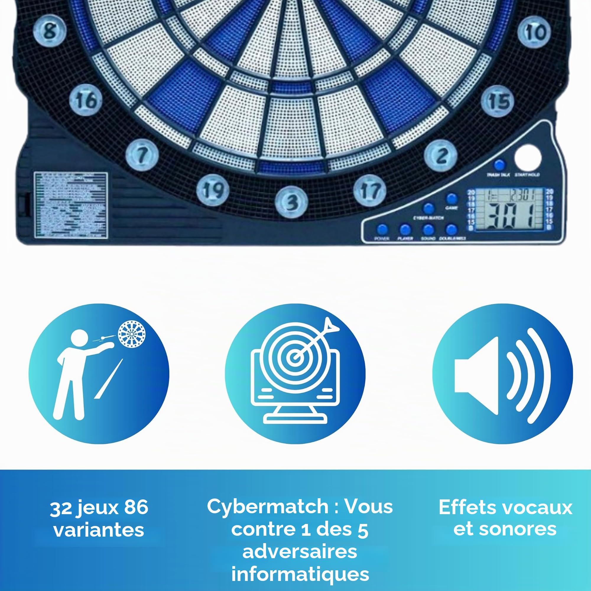 Best Sporting Cible électronique de fléchettes avec Chiffres Lumineux LED, 6 fléchettes avec Bloc d'alimentation