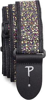 Perri’s Leathers Ltd. - Guitar Strap - Nylon - Jacquard - Multi - colored Rhinestones - Black - Adjustable - For Acoustic/Bass/Electric Guitars - Made in Canada (TWSR-7108)