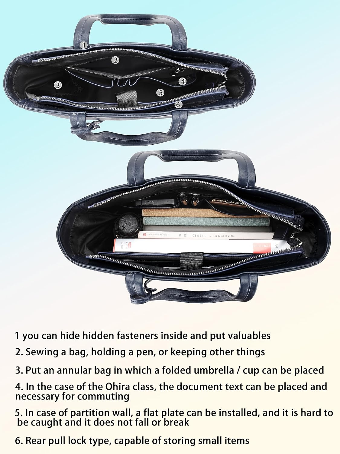 FSD.WG Men's Tote Bag,Business Bag, Leather Briefcase,Elegant Leather(PU),Large Capacity,Black - Image 4