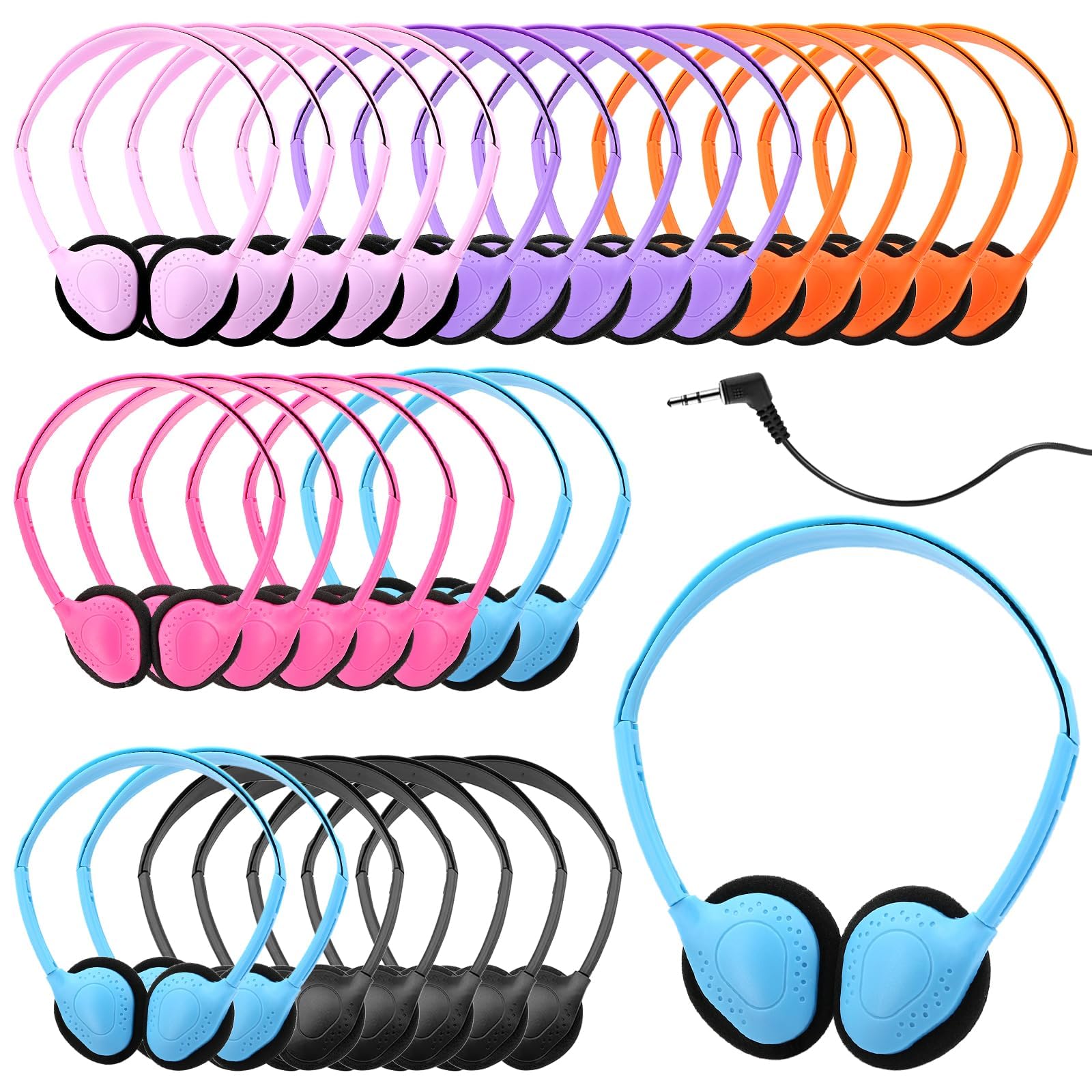 AU&MU 12 Pack Kids Headphone Bulk, Classroom Headphones Bulk, Bulk Headphones for Classroom, Compatible with 3.5mm Jack for Library Children Adults