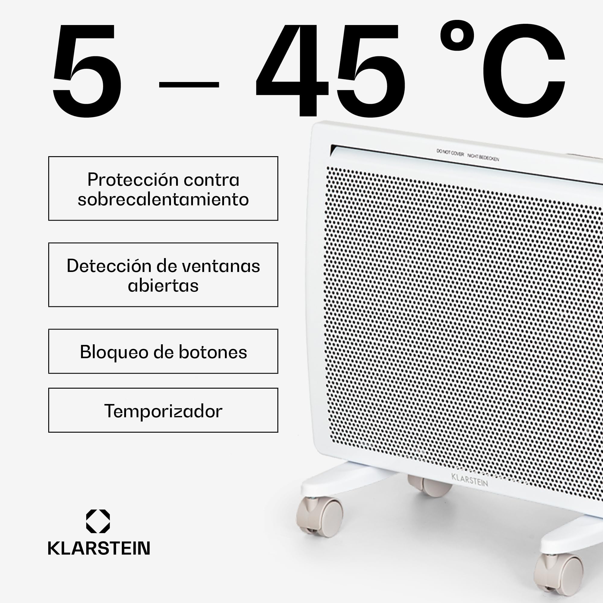 Klarstein Radiador Bajo Consumo Electricos para Casa, Estufa Electrica de 1000W, Radiadores Electricos Infrarrojo con Detección de Ventanas Abiertas, Calefactor Portátil, Ocupa Poco y es Silenciosa
