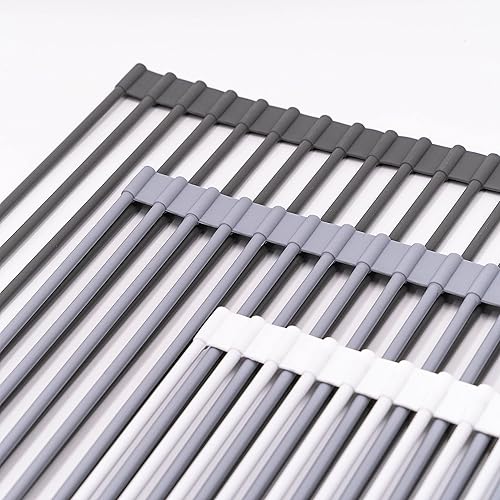 Miniatura 7 de Bigdata&BetterLife Escurridor de platos enrollable multiusos, tapete de secado de platos blanco con estante para cocina, resistente y plegable de