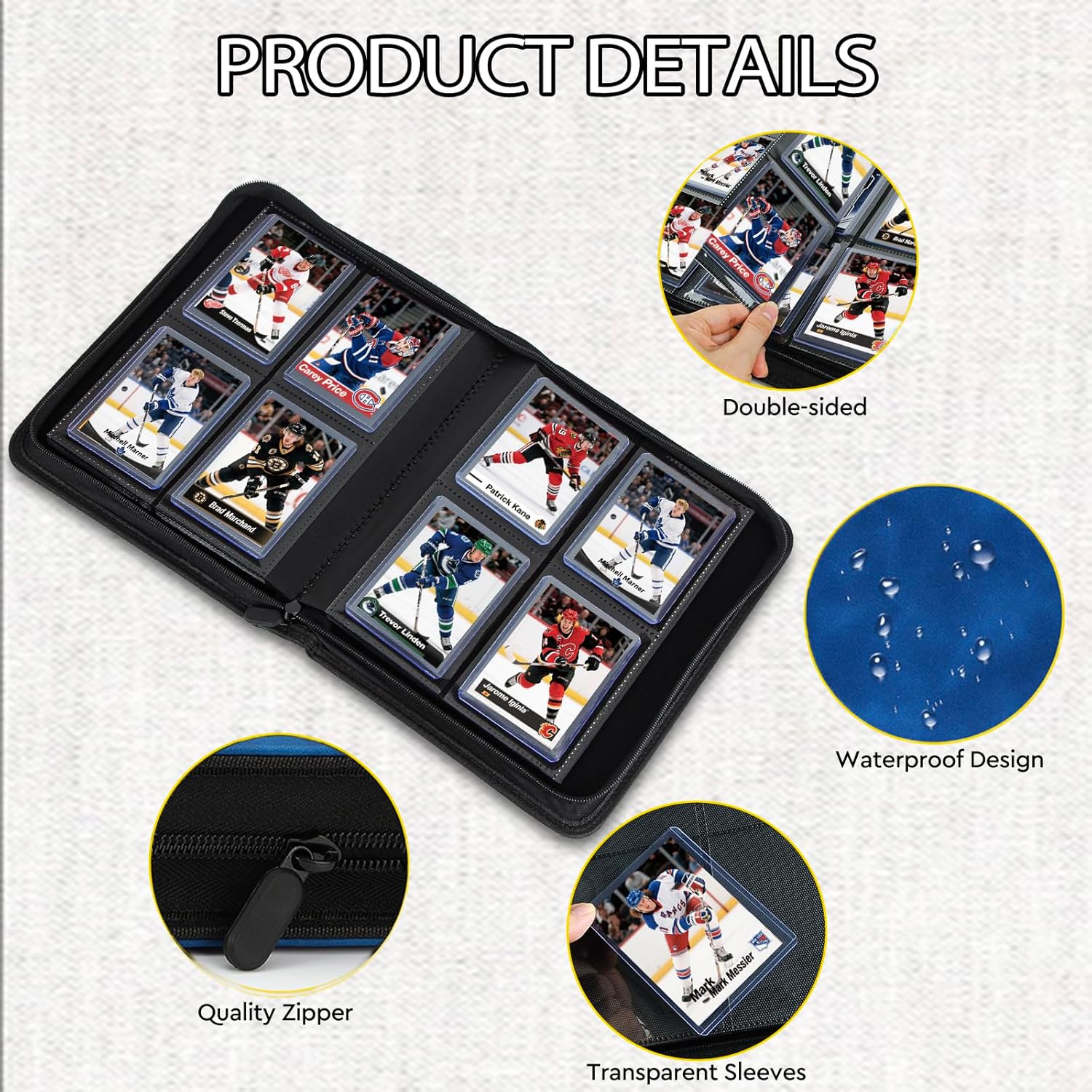 4 Slot Top Loader Binder, Top Loaders Collection Storage Album for Trading Cards and Sports Cards - Holds 112 Top Loader, NOT Suitable for Cards WITHOUT Top Loaders(Sapphire Blue)