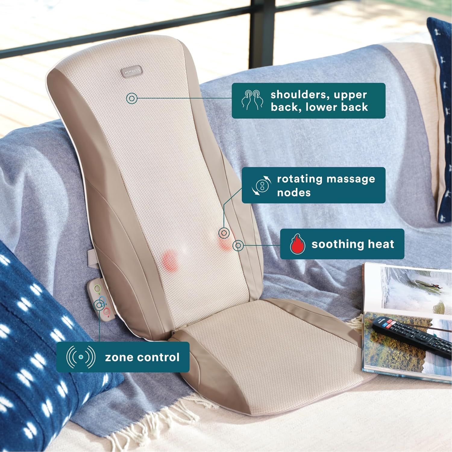 HoMedics Shiatsu Massage Cushion with Heat for Full, Upper, and Lower Back, Deep Kneading Massager, Fits Most Chairs for Home or Office Use, Custom Comfort with 3 Zones for Targeted Control HoMedics Shiatsu Massage Cushion with Heat for Full, Upper, and Lower Back, Deep Kneading Massager, Fits Most Chairs for Home or Office Use, Custom Comfort with 3 Zones for Targeted Control