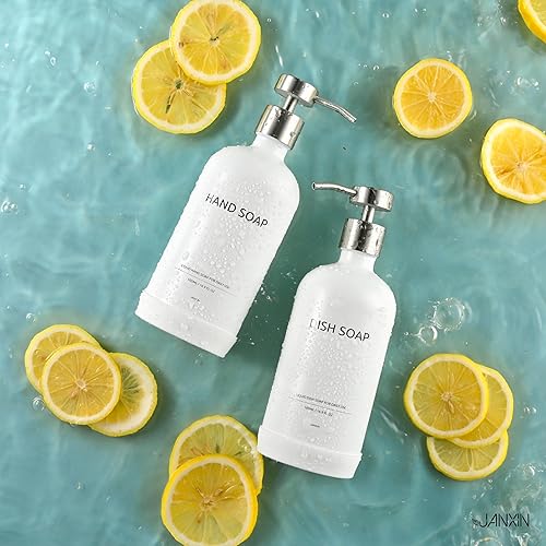 Miniatura 4 de Juego de dispensador de jabón de cocina de vidrio con bandeja de cerámica, dispensador de jabón de manos y platos de 16.9 onzas para decoración de