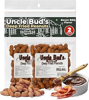 Uncle Bud's Deep Fried Peanuts In Shell (2-Pack) | Premium Bacon BBQ Flavored Peanuts with High Protein & Bold Crunchy Flavor | Ideal Snacks for Gatherings, Camping & Roadtrips | Heathy Seasoned Nuts
