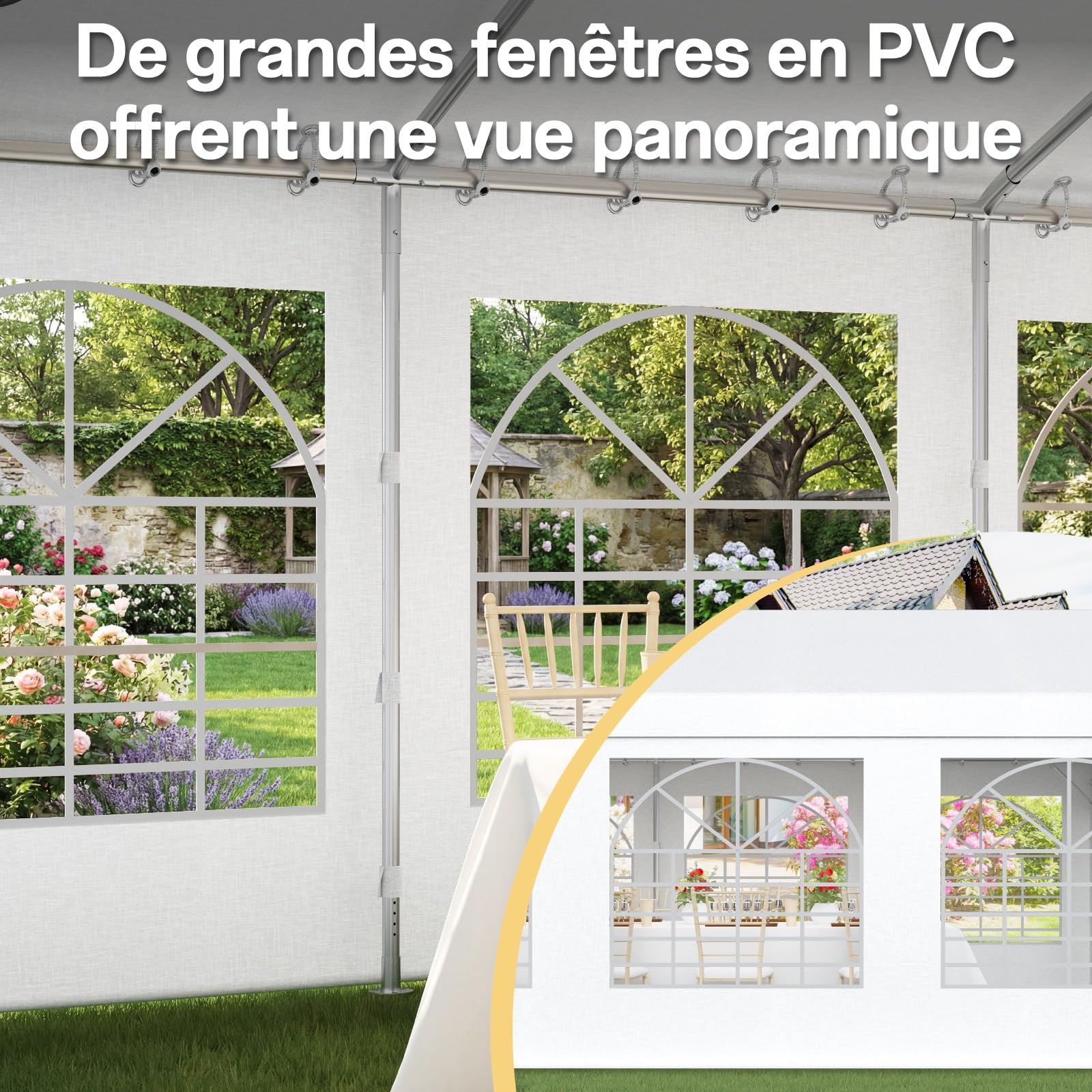 TRIUMPHKEY Tente de Reception 3x6,Barnum UV 50+,Tonnelle de Jardin Exterieur,Tonelle Tente pour Les Mariages, Les fêtes, Les rassemblements Blanc Construction en Acier galvanisé avec raccordement