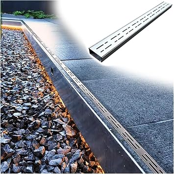 Stainless Steel Drainage Trench - Channel Drain with Grate & 90 Degree Elbow, Outdoor Slim Narrow Trench Drain System for Yard Underground, Replacement Low-profileChannel Drain,5x3cm2x1-1/5"