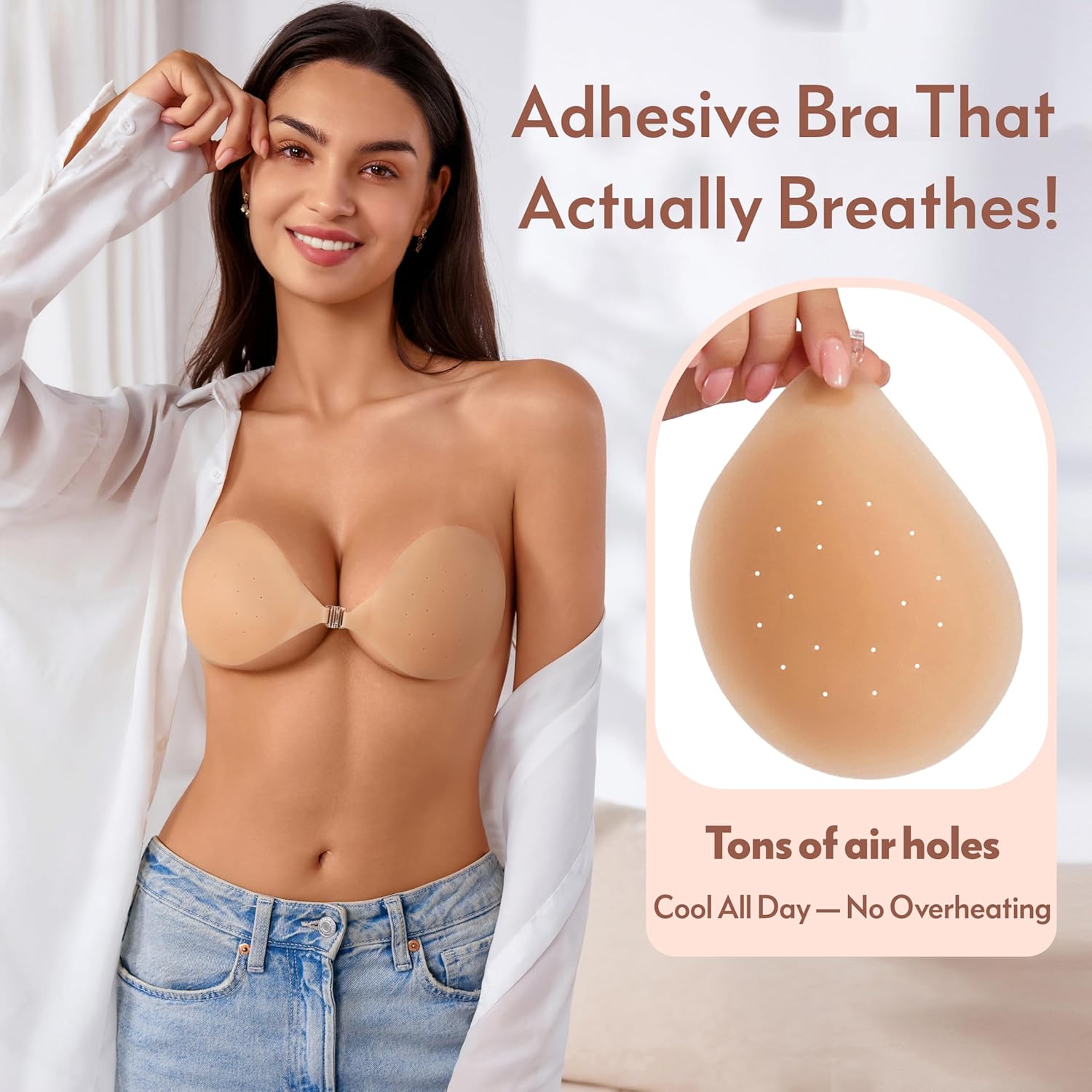 Rosefly Silicone Adhesive Bra Push Up for Women, Strapless Backless Sticky with Notably Thin Seamless Profile for Dress