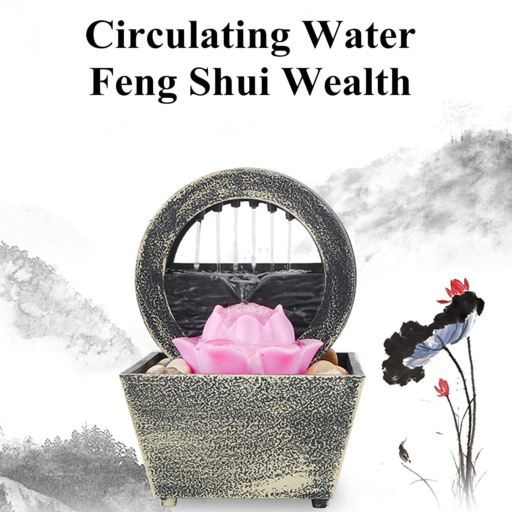 Fontana Da Tavolo Loto Con LED - Cascata D'Acqua Rilassante, USB, Per Casa E Ufficio