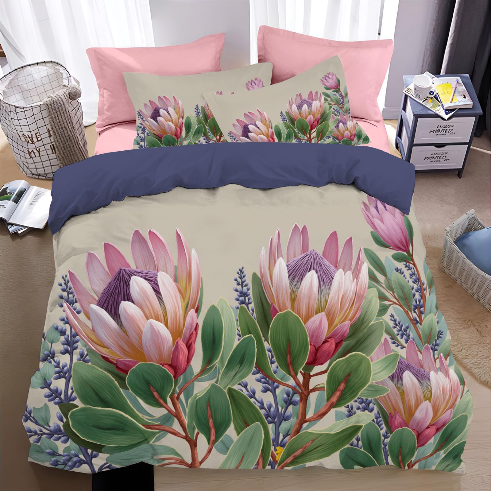 Housse de Couette 220x240cm Anti-Glissement Parure de Lit Épaisse
