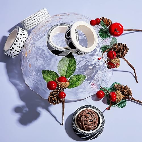 Miniatura 6 de 12 rollos de cinta Washi de 0.58 pulgadas x 7.66 yardas negro blanco set de cinta de papel decorativa de enmascarar cinta de papel autoadhesiva para