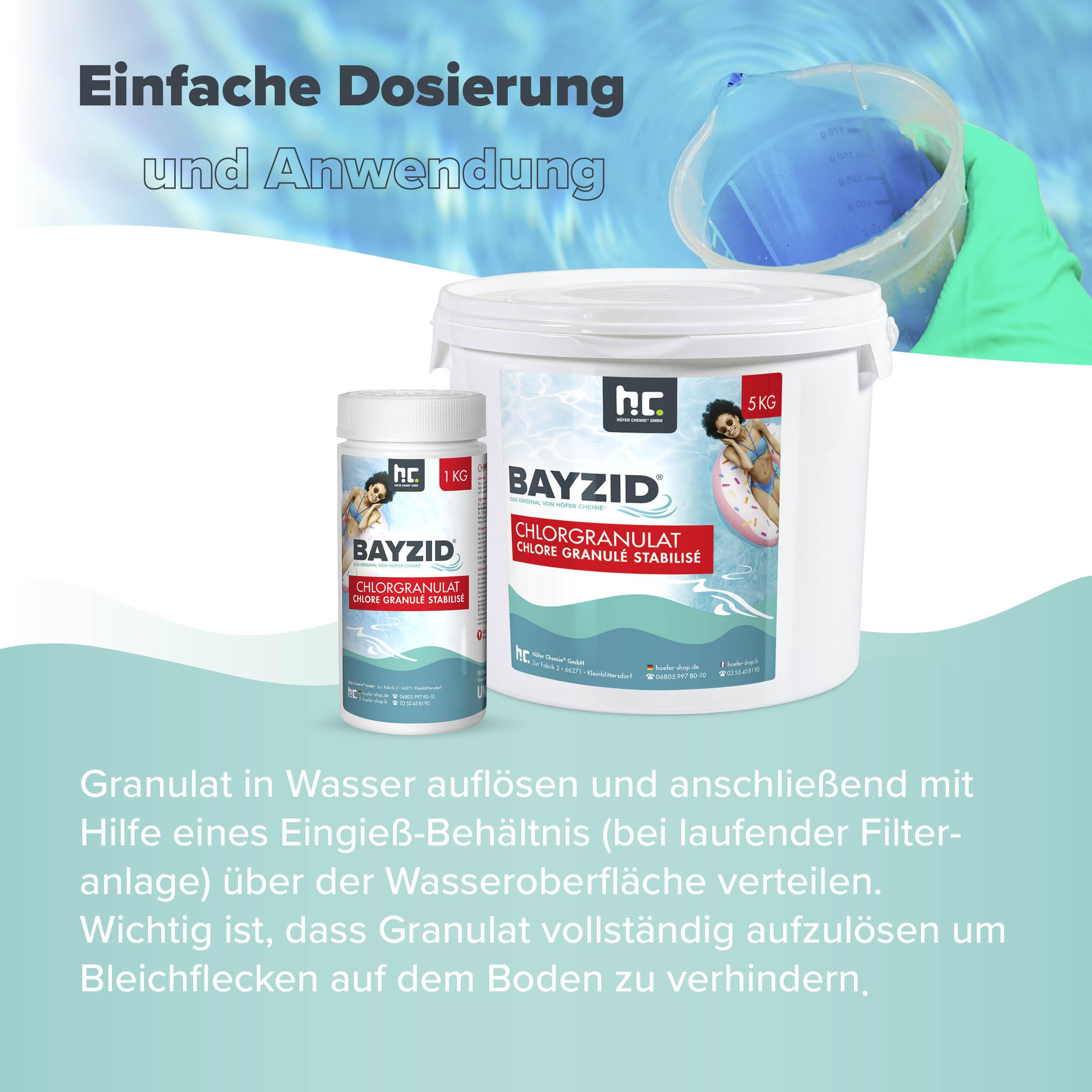 Höfer Chemie Chlorgranulat für Pool 5kg - 56% Aktivchlorgehalt zur Schnellen Anhebung des Chlorgehaltes - Bekämpft Keime & Bakterien - Leicht Löslich Schwimmbad