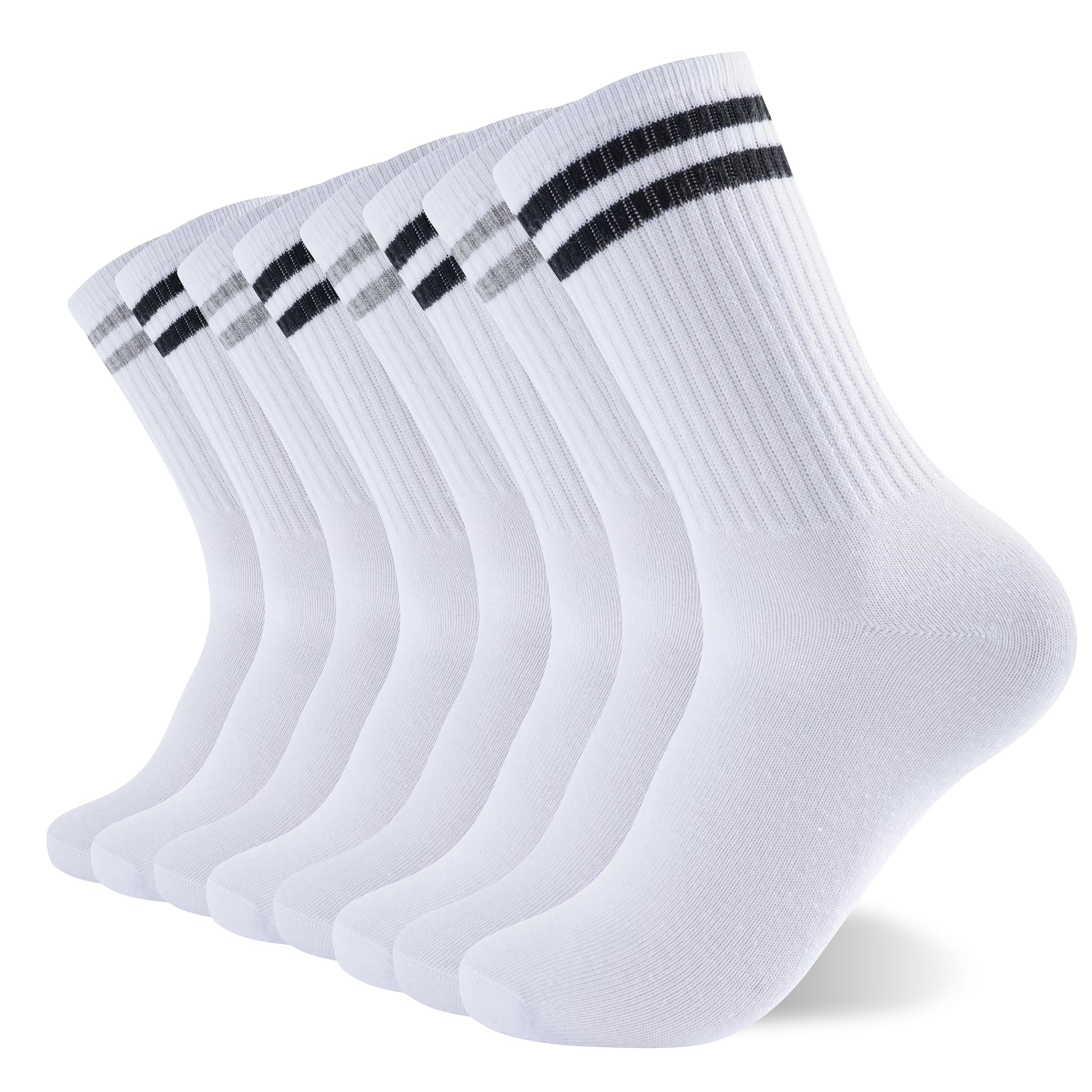 8 Pack Mens Striped Sports Casual Running Athletic Socks Soft Cotton Blend Moisture Wicking Multiway Stretch Elastic Ribbed Leg Socks-image-6