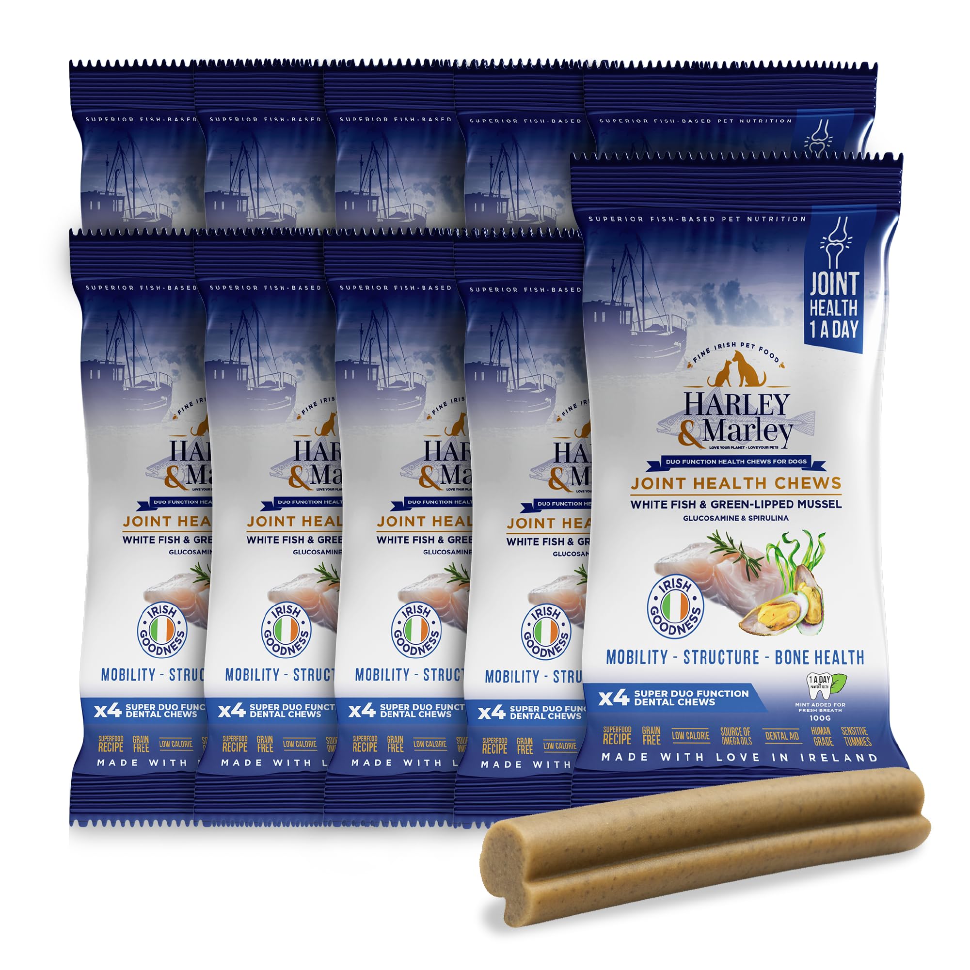 Harley & Marley Joint Health Duo Function Chews for Dogs - Natural Joint Supplements with Glucosamine - Hip & Joint Care, Arthritis & Pain Relief for Senior Dogs - Supports Teeth & Gums - 10pk (4/pk)