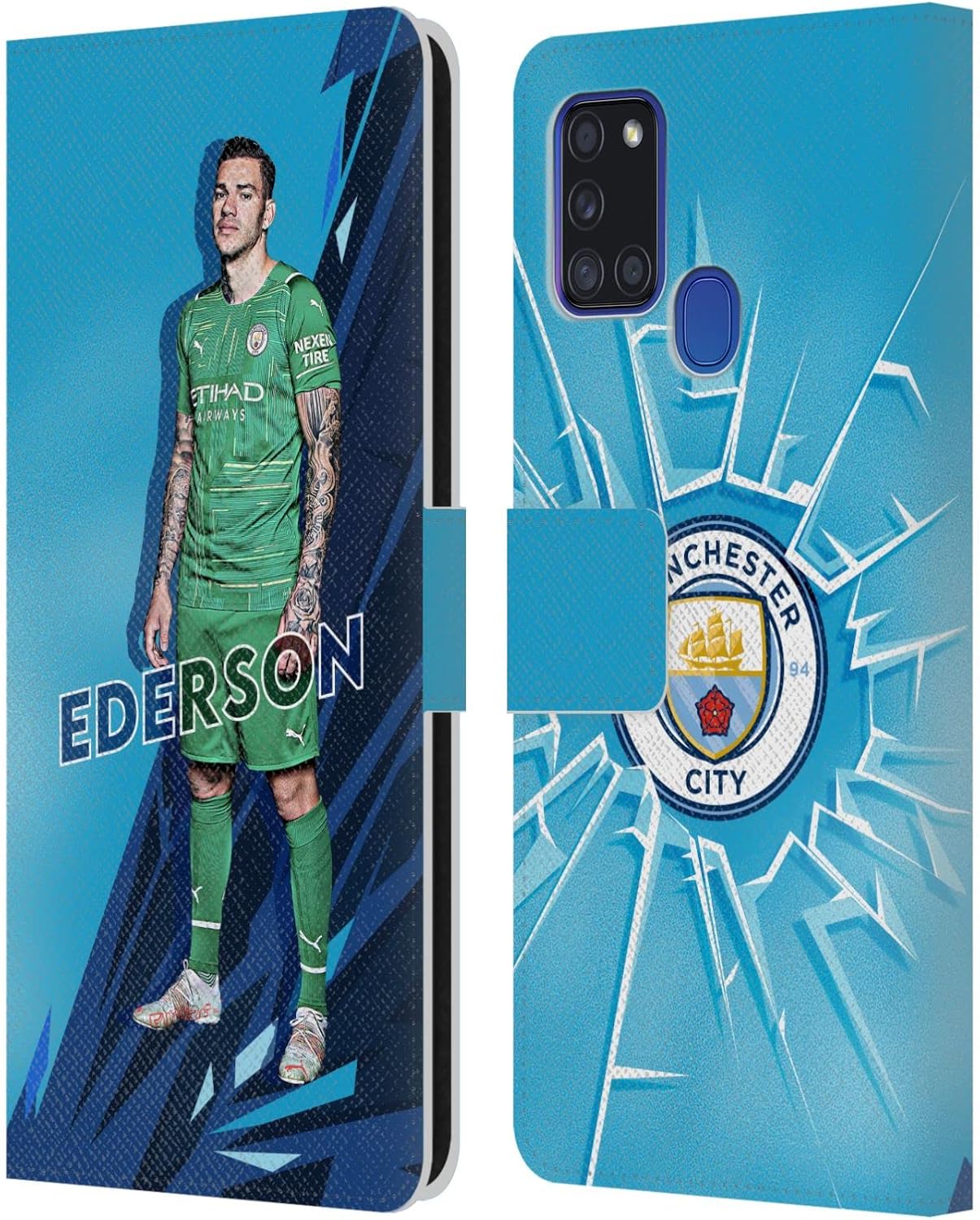 Head Case Designs Officially Licensed Manchester City Man City FC Raheem Sterling 2021/22 First Team Leather Wallet Case Compatible with Samsung Galaxy A21s (2020)