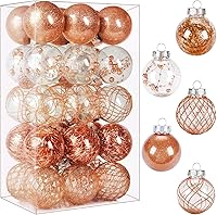 Vista 14 de Adornos de bola de Navidad transparentes, 30 unidades de 2.36 pulgadas de oro inastillable, juego de decoraciones colgantes para árbol de Navidad