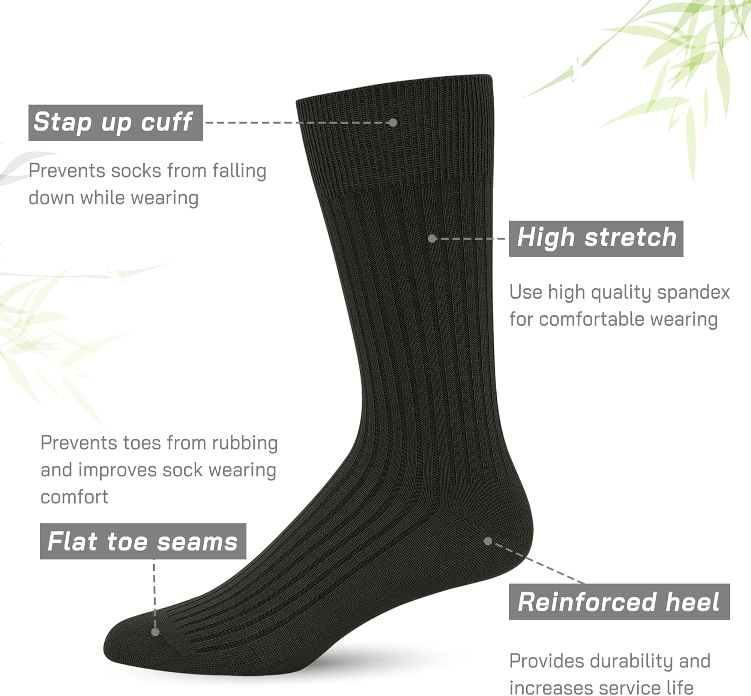 SERISIMPLE Men's Dress Socks - Bamboo Viscose Thin Ribbed Knit, Silky & Soft, Lightweight Business Crew Socks 5 Pairs - Image 3