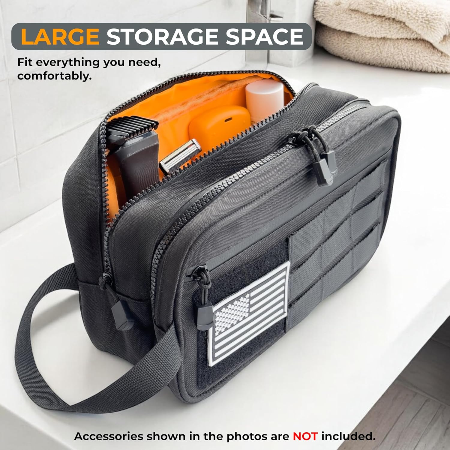 Professional Tactical Toiletry Bag for Men - Extra Large Wet & Dry Compartment Separate Dopp Kit, Tactical Molle Travel Toiletry Bag — Perfect Mens Toiletry Travel Bag or Dopp Kit Men - Image 2