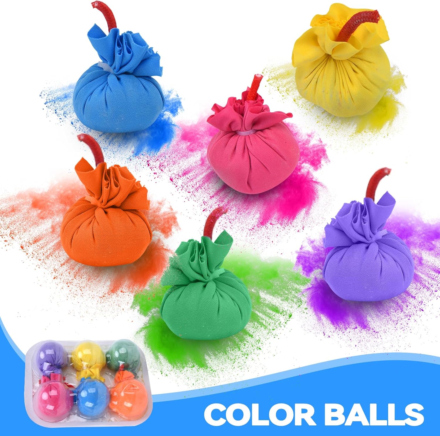 6-Pack Chalk Balls - Durable, Vivid Colors, Easy to Clean, Long-Lasting Fun for Kids and Families, Safe Play, Perfect for Outdoor Activities, Colorful Powder Balls, Throwable Paintballs